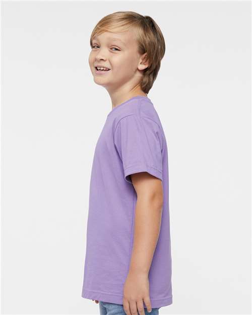 LAT 6101 Youth Fine Jersey Tee - Lavender - model side