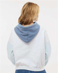 MV Sport W23716 Women's Sueded Fleece Colorblocked Crop Hooded Sweatshirt - Arctic Blue - model back