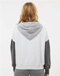 MV Sport W23716 Women's Sueded Fleece Colorblocked Crop Hooded Sweatshirt - Charcoal - model back