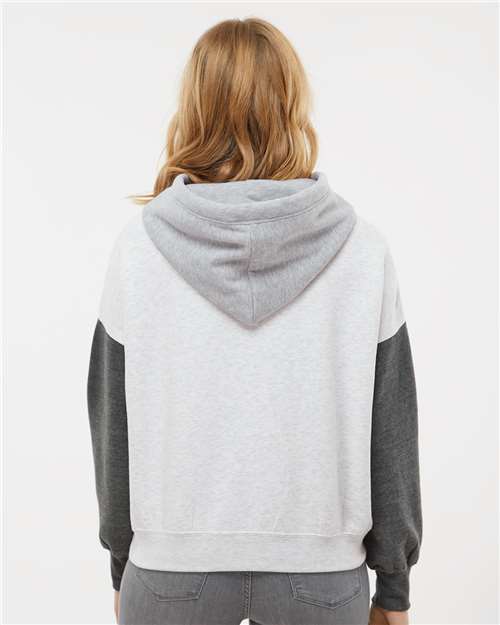 MV Sport W23716 Women's Sueded Fleece Colorblocked Crop Hooded Sweatshirt - Charcoal - model back