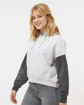 MV Sport W23716 Women's Sueded Fleece Colorblocked Crop Hooded Sweatshirt - Charcoal - model side