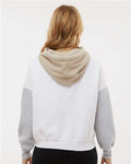 MV Sport W23716 Women's Sueded Fleece Colorblocked Crop Hooded Sweatshirt - Heather - model back