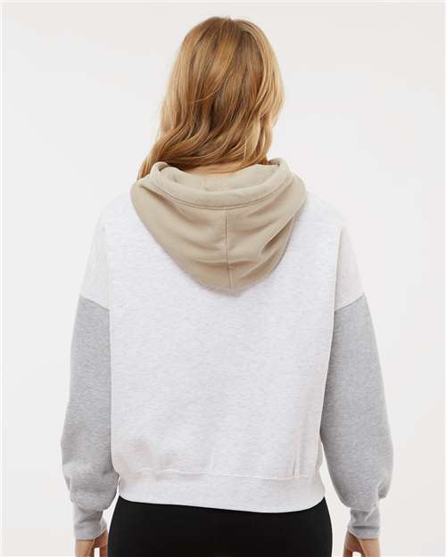 MV Sport W23716 Women's Sueded Fleece Colorblocked Crop Hooded Sweatshirt - Heather - model back