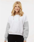 MV Sport W23716 Women's Sueded Fleece Colorblocked Crop Hooded Sweatshirt - Heather - model front