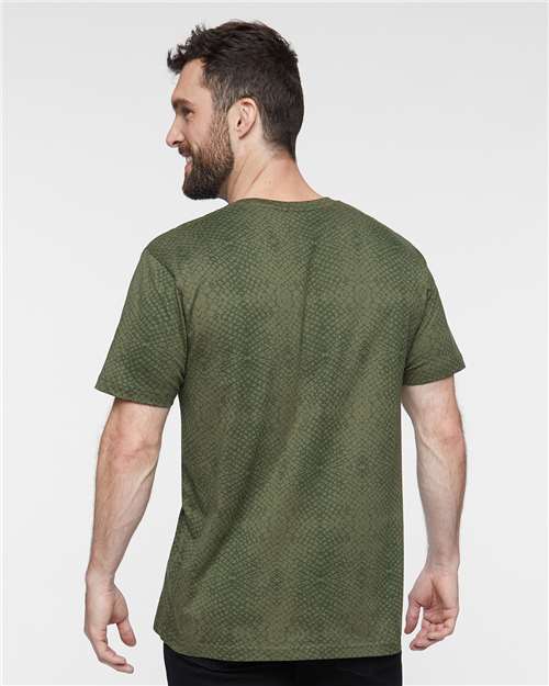 LAT 6901 Unisex Fine Jersey Tee - Green Reptile - model back