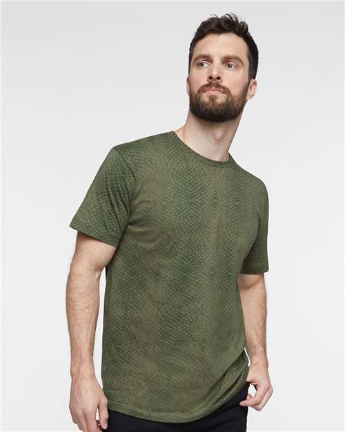 LAT 6901 Unisex Fine Jersey Tee - Green Reptile - model front