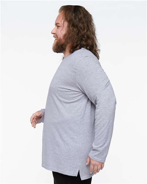 LAT 6918 Unisex Fine Jersey Long Sleeve Tee - Heather - model side