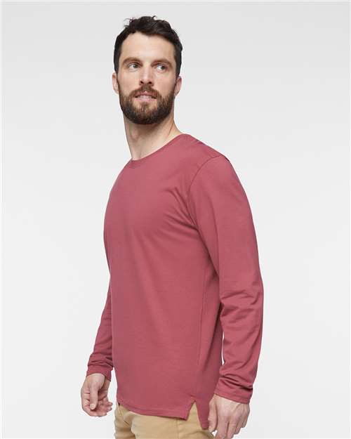 LAT 6918 Unisex Fine Jersey Long Sleeve Tee - Rouge - model side
