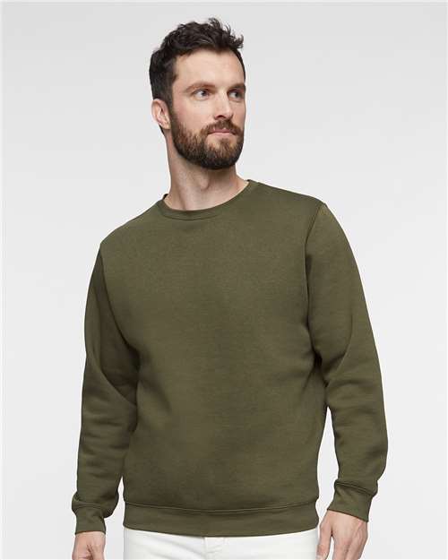 LAT 6925 Unisex Elevated Fleece Crewneck Sweatshirt - Military Green - model front