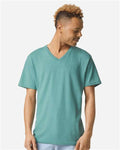 American Apparel 2006CVC Unisex CVC V-Neck Tee - Heather Arctic - model front
