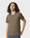 American Apparel 2006CVC Unisex CVC V-Neck Tee - Heather Army - model front