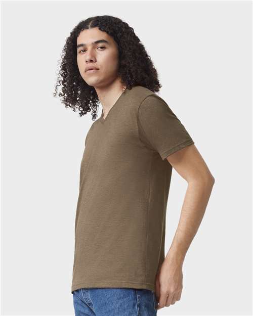 American Apparel 2006CVC Unisex CVC V-Neck Tee - Heather Army - model side