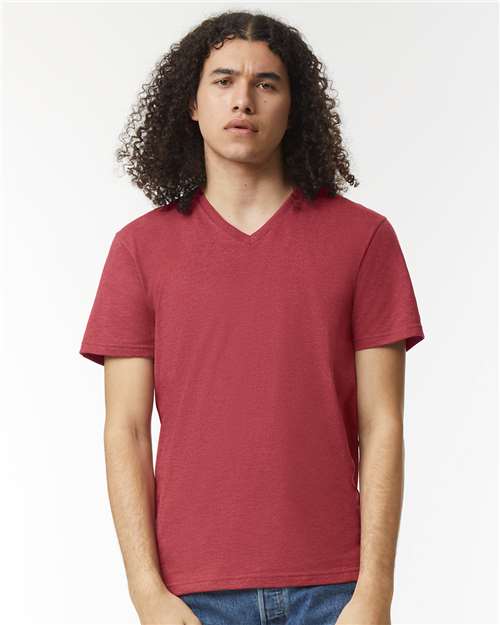 American Apparel 2006CVC Unisex CVC V-Neck Tee - Heather Cardinal - model front