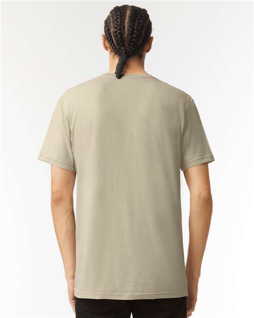 American Apparel 2006CVC Unisex CVC V-Neck Tee - Heather Khaki - model back