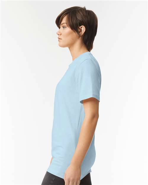 American Apparel 2001 Unisex Fine Jersey Tee - Powder Blue - model side