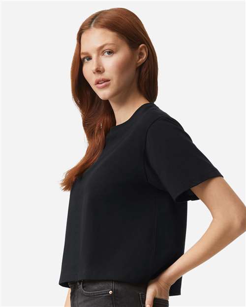 American Apparel 102 Women's Fine Jersey Boxy Tee - Black - model side