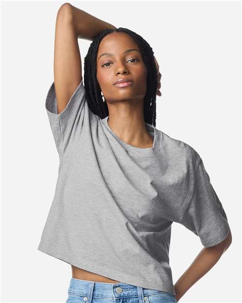 American Apparel 102 Women's Fine Jersey Boxy Tee - Heather Grey - model front