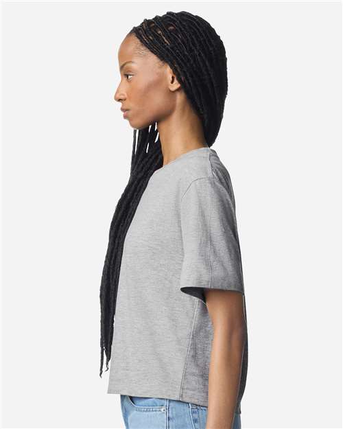 American Apparel 102 Women's Fine Jersey Boxy Tee - Heather Grey - model side