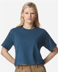 American Apparel 102 Women's Fine Jersey Boxy Tee - Sea Blue - model front