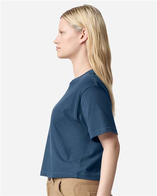 American Apparel 102 Women's Fine Jersey Boxy Tee - Sea Blue - model side
