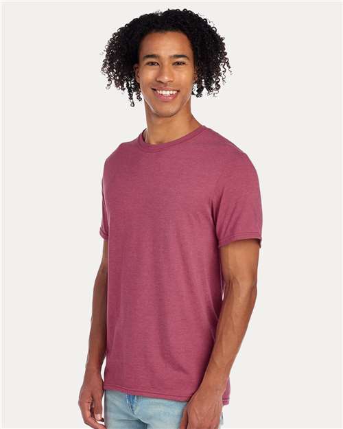 Jerzees 560MR Premium Blend Ring-Spun T-Shirt - Raspberry Heather - model side