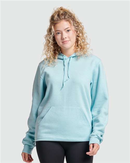 Jerzees 700MR Unisex Eco Premium Blend Ring-Spun Hooded Sweatshirt - Cloud Heather - model front