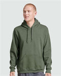 Jerzees 700MR Unisex Eco Premium Blend Ring-Spun Hooded Sweatshirt - Military Green Heather - model front