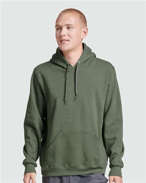 Jerzees 700MR Unisex Eco Premium Blend Ring-Spun Hooded Sweatshirt - Military Green Heather - model front