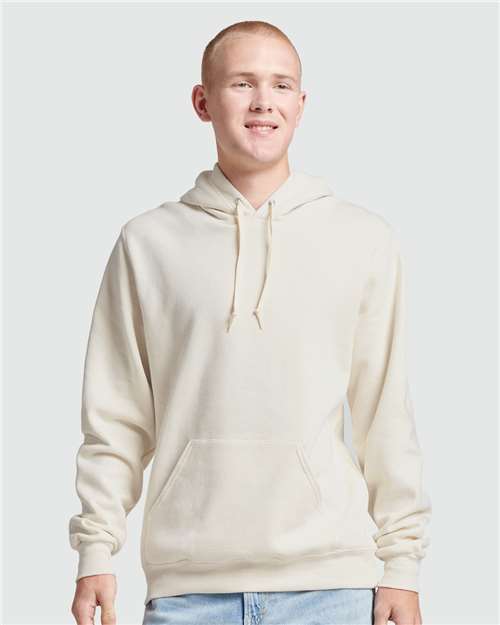 Jerzees 700MR Unisex Eco Premium Blend Ring-Spun Hooded Sweatshirt - Sweet Cream Heather - model front