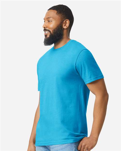 Gildan 64000CVC Unisex Softstyle CVC T-Shirt - Caribbean Mist - model side