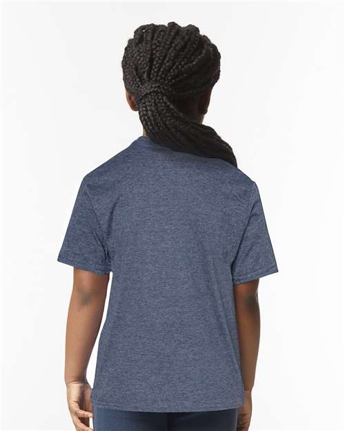 Gildan 64000B Youth Softstyle T-Shirt - Heather Navy - model back
