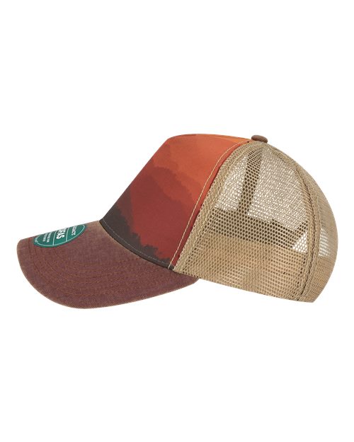 LEGACY OFAFP Old Favorite Five-Panel Trucker Cap - Mt Sunset/ Maroon/ Khaki - side