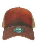 LEGACY OFAFP Old Favorite Five-Panel Trucker Cap - Mt Sunset/ Maroon/ Khaki - front