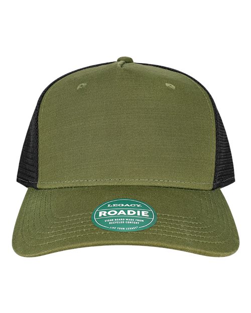LEGACY ROADIE Five-Panel Adjustable Cap - Olive Slub/ Black - front