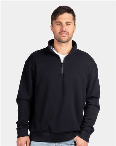 Next Level 9643 Unisex Fleece Quarter-Zip Pullover - Black - model front