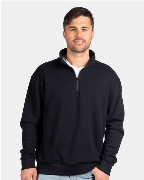 Next Level 9643 Unisex Fleece Quarter-Zip Pullover - Black - model front