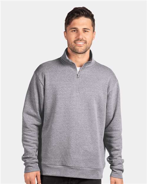 Next Level 9643 Unisex Fleece Quarter-Zip Pullover - Heather Grey - model front