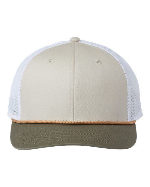 The Game GB452R Everyday Rope Trucker Cap - Stone/ Light Olive/ White - front