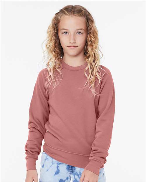 BELLA + CANVAS 3901Y Youth Sponge Fleece Crewneck Sweatshirt - Mauve - model front