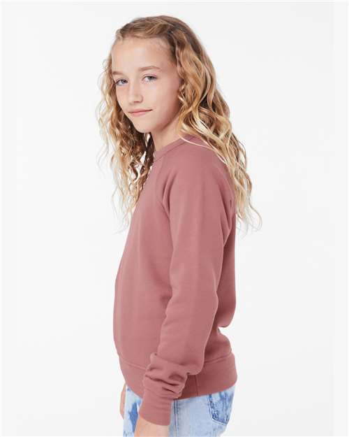BELLA + CANVAS 3901Y Youth Sponge Fleece Crewneck Sweatshirt - Mauve - model side