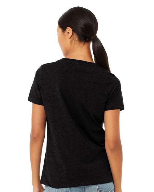 BELLA + CANVAS 6405CVC Women's Relaxed Heather CVC V-Neck Tee - Solid Black Blend - model back
