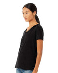 BELLA + CANVAS 6405CVC Women's Relaxed Heather CVC V-Neck Tee - Solid Black Blend - model side
