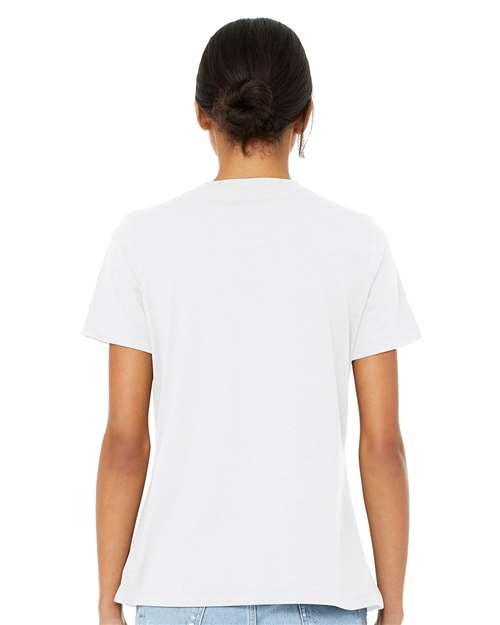 BELLA + CANVAS 6405CVC Women's Relaxed Heather CVC V-Neck Tee - Solid White Blend - model back