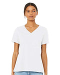 BELLA + CANVAS 6405CVC Women's Relaxed Heather CVC V-Neck Tee - Solid White Blend - model front