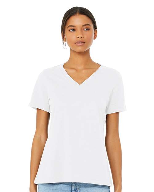 BELLA + CANVAS 6405CVC Women's Relaxed Heather CVC V-Neck Tee - Solid White Blend - model front
