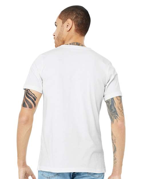 BELLA + CANVAS 3005CVC Unisex Heather CVC V-Neck Tee - Solid White Blend - model back