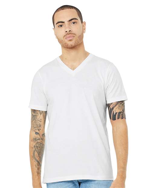 BELLA + CANVAS 3005CVC Unisex Heather CVC V-Neck Tee - Solid White Blend - model front