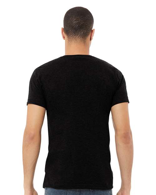 BELLA + CANVAS 3005CVC Unisex Heather CVC V-Neck Tee - Solid Black Blend - model back