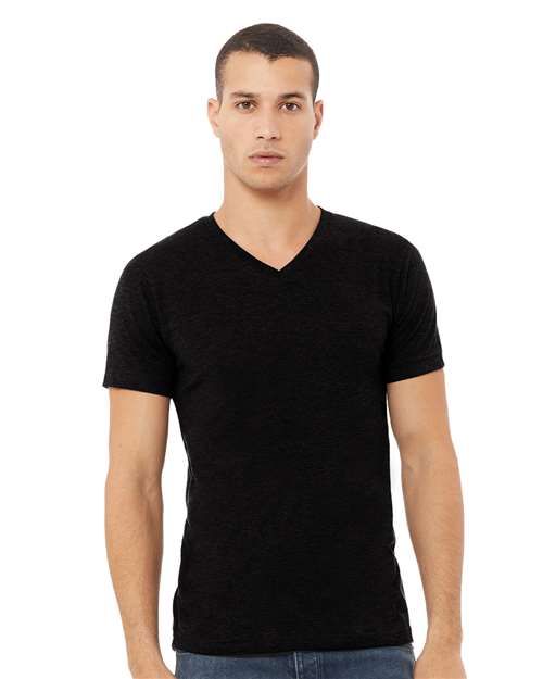 BELLA + CANVAS 3005CVC Unisex Heather CVC V-Neck Tee - Solid Black Blend - model front
