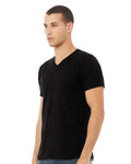 BELLA + CANVAS 3005CVC Unisex Heather CVC V-Neck Tee - Solid Black Blend - model side